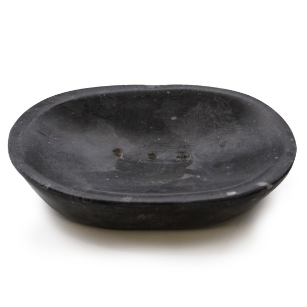 Seifenablage aus Flussstein  - Schwarz Oval